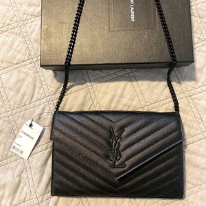 YSL Monogram chain wallet in embossed leather